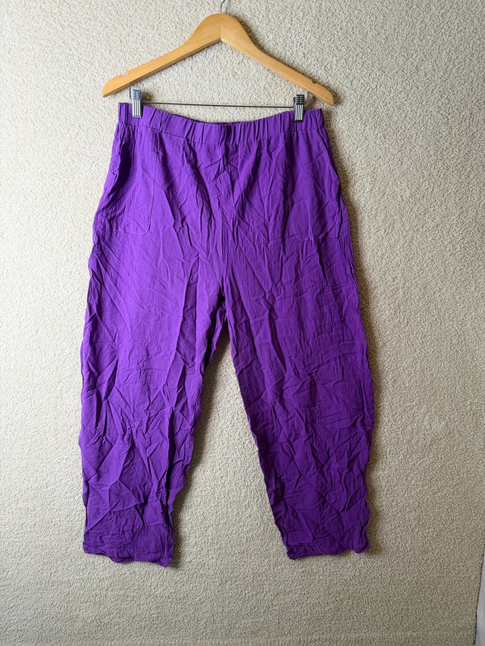 Purple 100% Cotton Balloon Harem Pants Elastic Waist Pockets 3XL